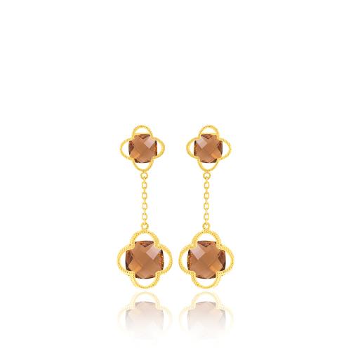 24Κ Yellow gold plated sterling silver earrings, brown semi precious stones.