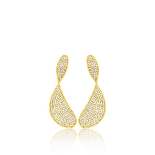 24Κ Yellow gold plated sterling silver earrings, white cubic zirconia.