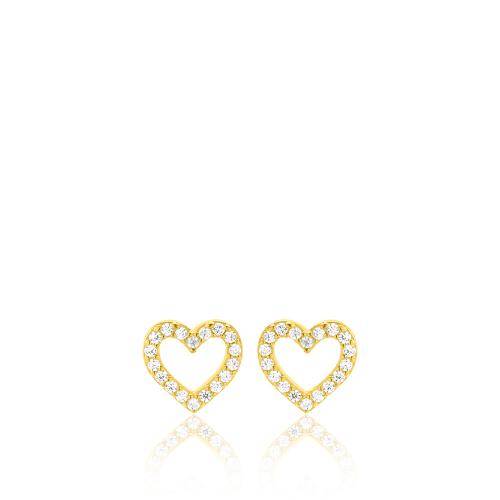 24Κ Yellow gold plated sterling silver earrings, white cubic zirconia heart.