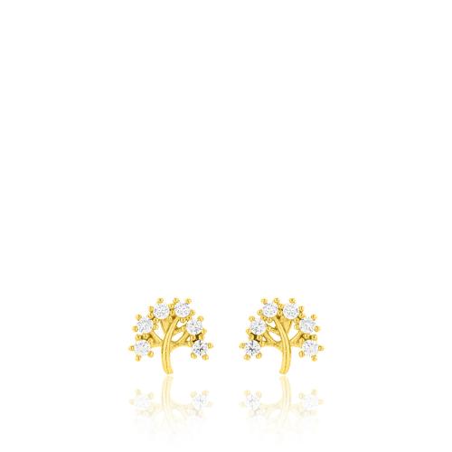24Κ Yellow gold plated sterling silver earrings, white cubic zirconia tree of life.