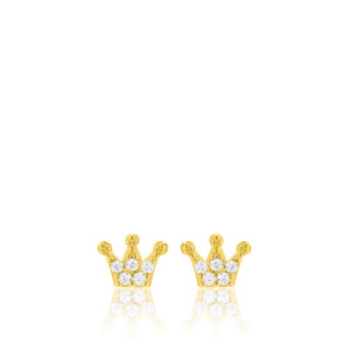 24Κ Yellow gold plated sterling silver earrings, white cubic zirconia crown.