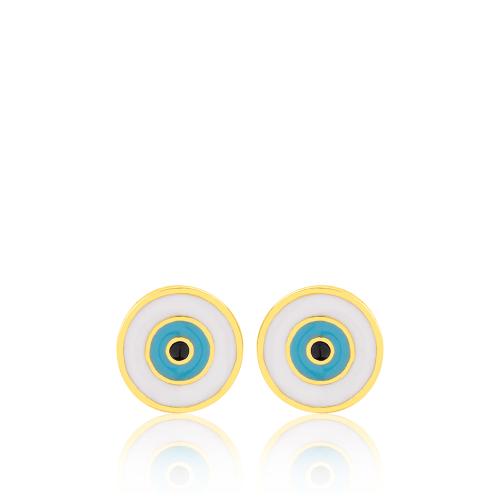 24Κ Yellow gold plated sterling silver earrings, turquoise enamel evil eye.