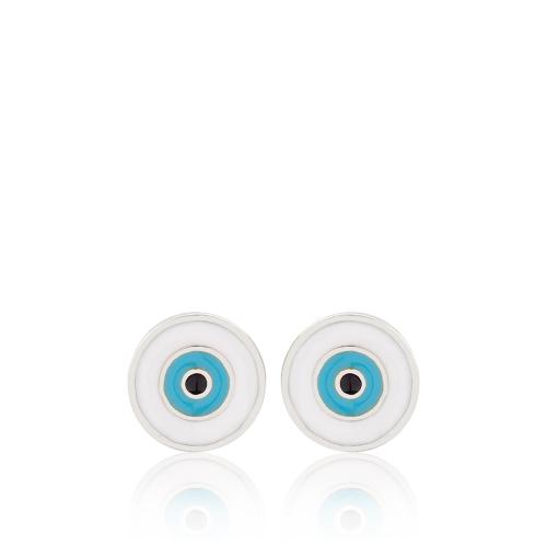 Sterling silver earrings, turquoise enamel evil eye.