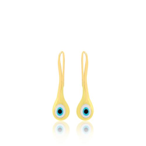 24Κ Yellow gold plated sterling silver earrings, yellow enamel evil eye.