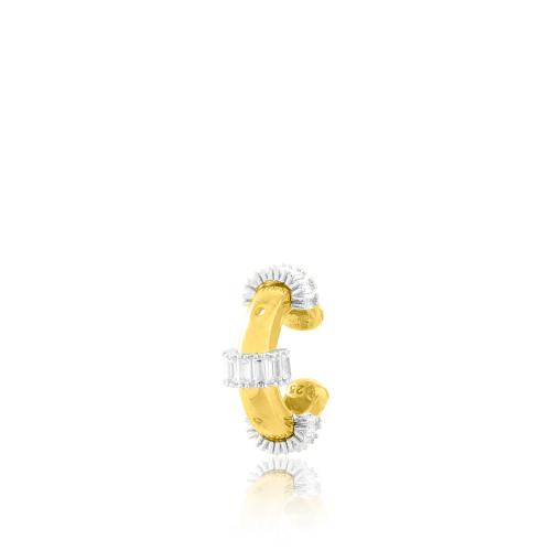 24Κ Yellow gold plated sterling silver ear cuff, white crystals disks.