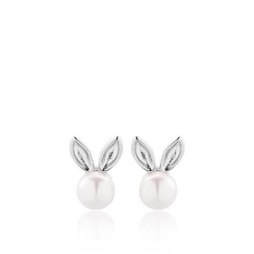 Sterling silver earrings, rabbit and pearls.