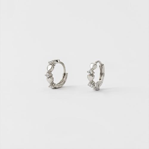 Sterling silver hoops, white cubic zirconia hearts.