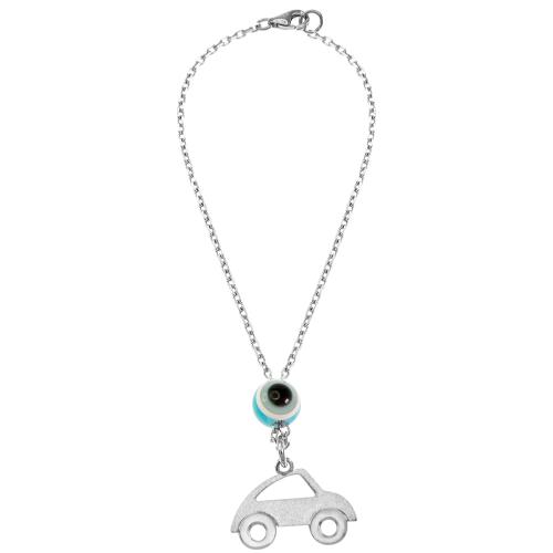 Sterling silver car charm, car and evil eye.