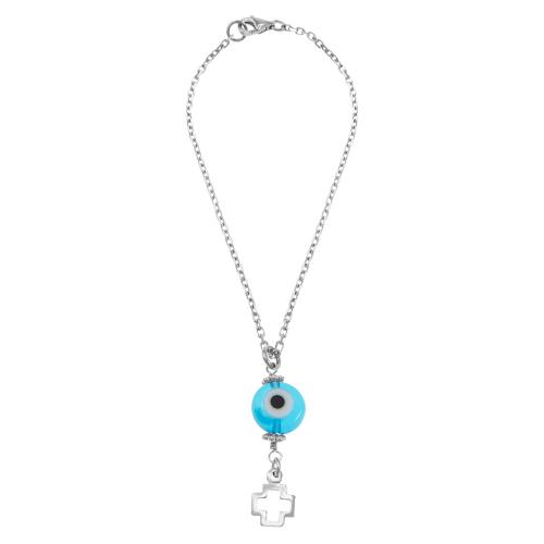 Sterling silver car charm, cross and evil eye.