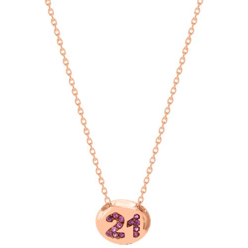Γούρι - Κολιέ 2021, ροζ επιχρυσωμένο ασήμι 925, οβάλ με φούξια ζιργκόν.