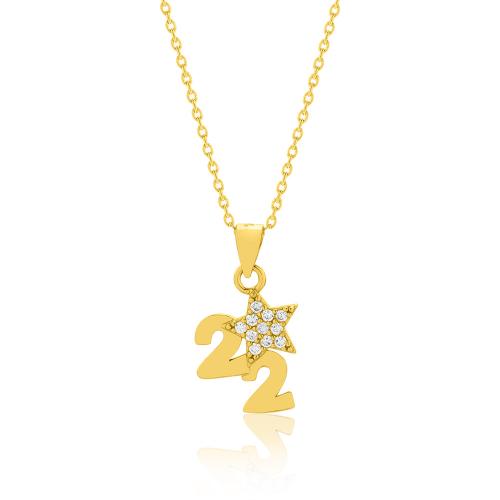 Γούρι - Κολιέ 2022, κίτρινο επιχρυσωμένο ασήμι 925, αστέρι με λευκά ζιργκόν.