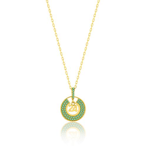 2024 Lucky charm necklace, 24Κ Yellow gold plated sterling silver, green cubic zirconia horseshoe.