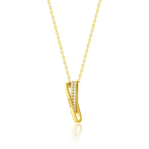 2024 Lucky charm necklace, 24Κ Yellow gold plated sterling silver, white cubic zirconia rectangles.
