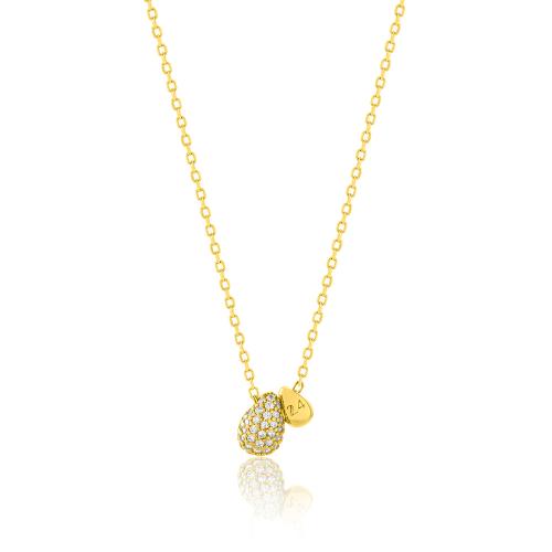 2024 Lucky charm necklace, 24Κ Yellow gold plated sterling silver, white cubic zirconia drops.