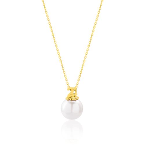 2024 Lucky charm necklace, 24Κ Yellow gold plated sterling silver, pearl.