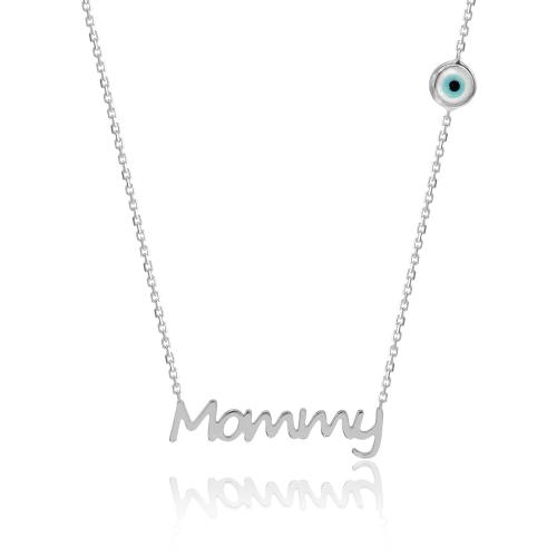 Sterling silver necklace, "Mommy" and evil eye.