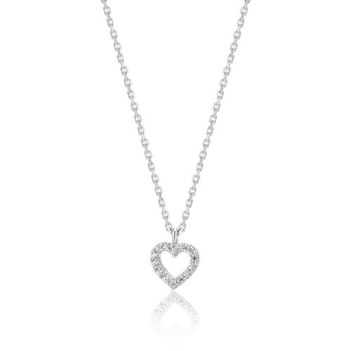 Sterling silver necklace, white cubic zirconia heart.