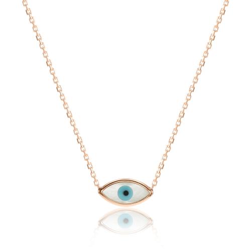 Rose gold plated sterling silver necklace, oval evil eye.