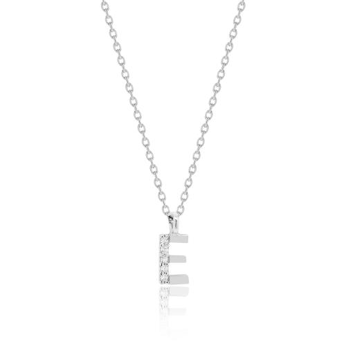 Sterling silver necklace, white cubic zirconia monogram Ε.