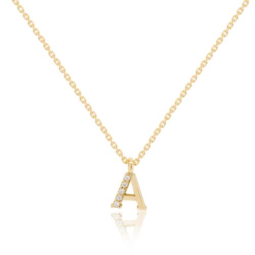 Yellow gold plated sterling silver necklace, white cubic zirconia monogram Α.