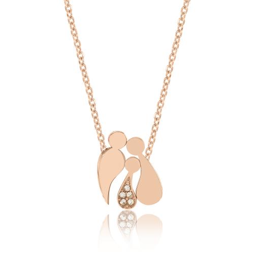 Rose gold plated sterling silver necklace, family and white cubic zirconia.