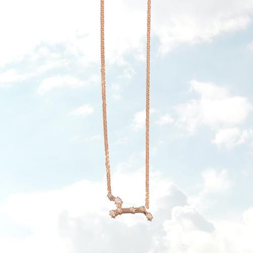 Zodiac constellation of Virgo, rose gold plated sterling silver necklace with white cubic zirconia.