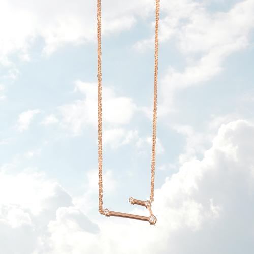 Zodiac constellation of Aries, rose gold plated sterling silver necklace with white cubic zirconia.