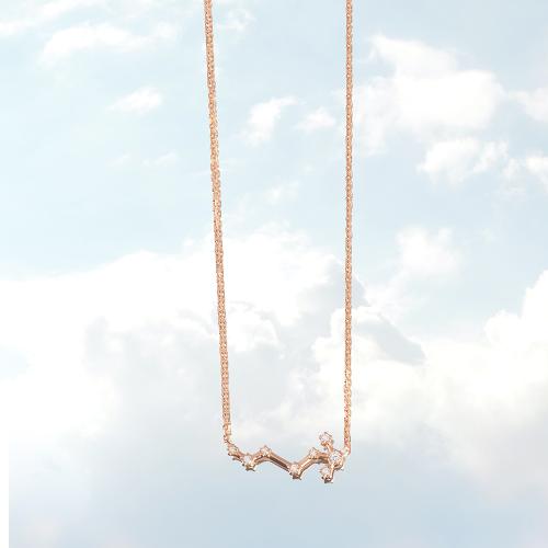 Zodiac constellation of Scorpio, rose gold plated sterling silver necklace with white cubic zirconia.