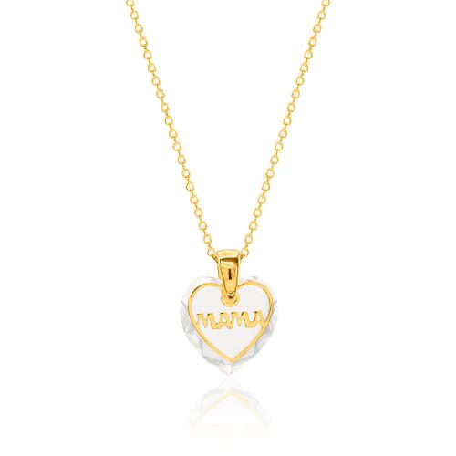 Yellow gold plated sterling silver necklace, "MAMA" and heart shaped crystal.