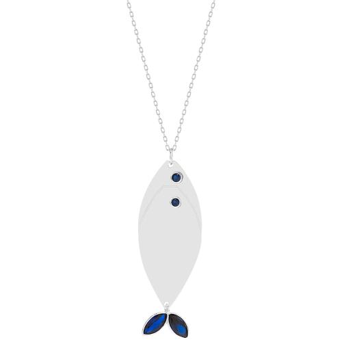 Sterling silver necklace, fish with blue zirconia.