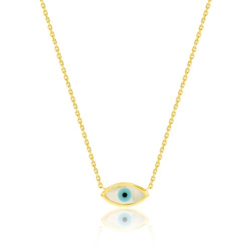 Yellow gold plated sterling silver necklace, evil eye.