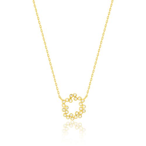 Yellow gold plated sterling silver necklace, white cubic zirconia circle.