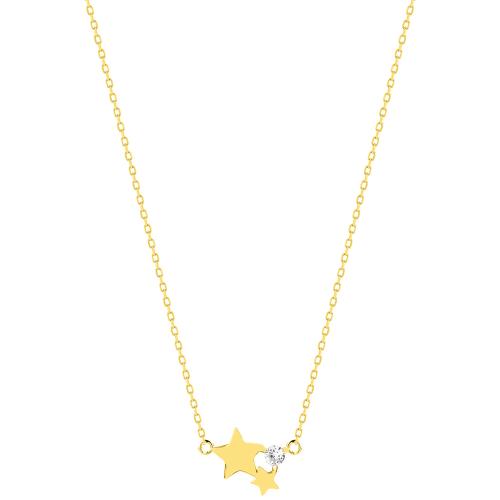 Yellow gold plated sterling silver necklace, stars with solitaire.