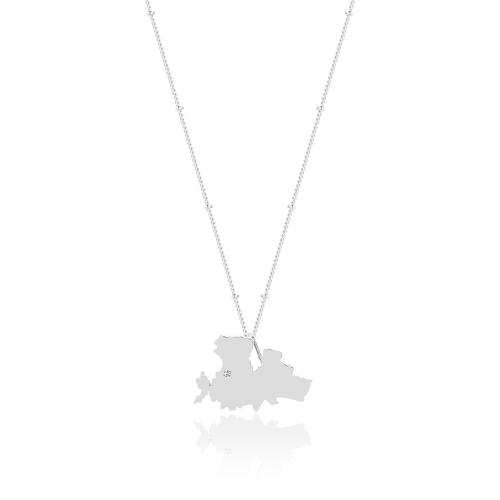 Sterling silver necklace, Mykonos map and white cubic zirconia.