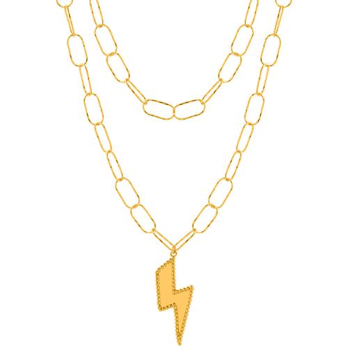 Yellow gold plated sterling silver necklace, rectangle chain, thunder.