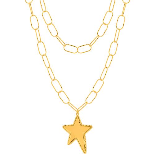 Yellow gold plated sterling silver necklace, rectangle chain, star.