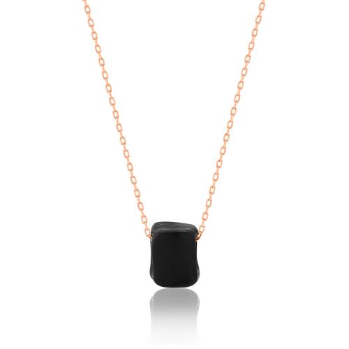 Rose gold plated sterling silver necklace, Murano glass black stone.