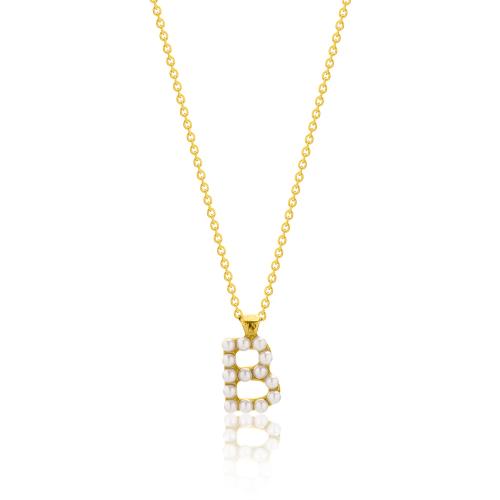 24Κ Yellow gold plated sterling silver necklace, monogram Β with pearls.