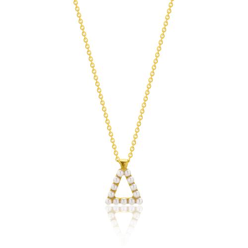 24Κ Yellow gold plated sterling silver necklace, monogram Δ with pearls.