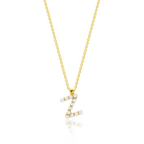 24Κ Yellow gold plated sterling silver necklace, monogram Ζ with pearls.