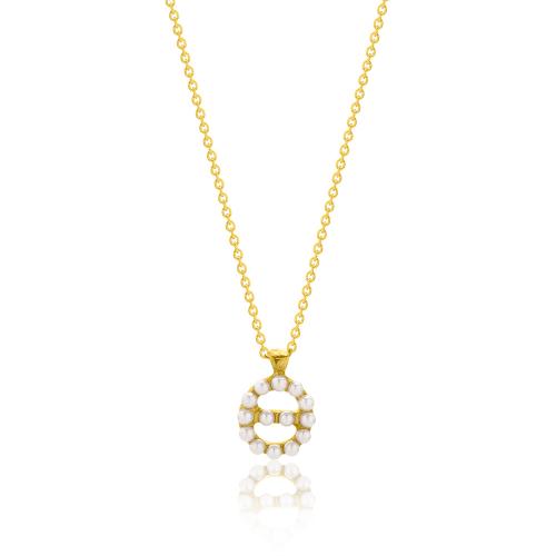 24Κ Yellow gold plated sterling silver necklace, monogram Θ with pearls.