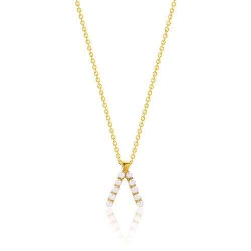 24Κ Yellow gold plated sterling silver necklace, monogram Λ with pearls.