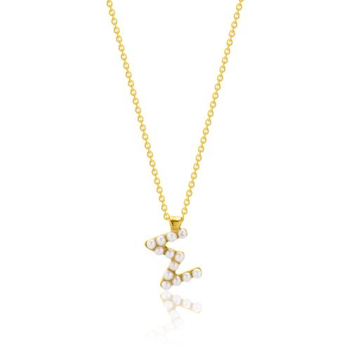 24Κ Yellow gold plated sterling silver necklace, monogram Σ with pearls.