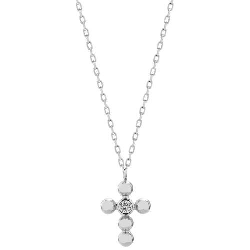 Sterling silver necklace, white cubic zirconia cross.