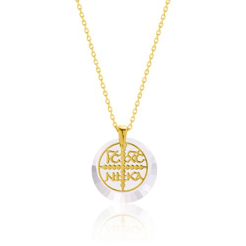 Yellow gold plated sterling silver necklace, coin and round crystal.