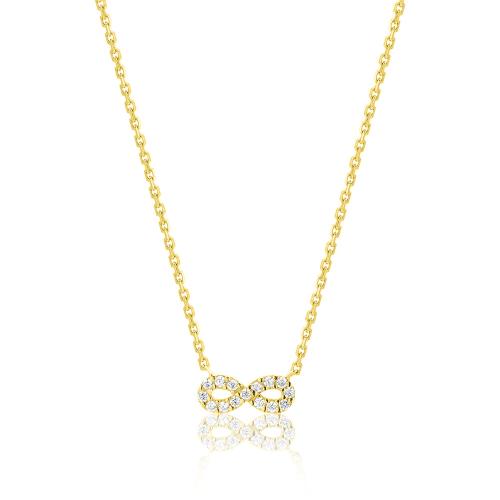 24Κ Yellow gold plated sterling silver necklace, white cubic zirconia infinity.