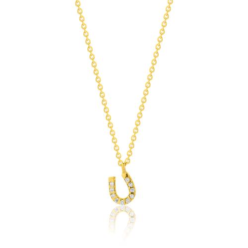 24Κ Yellow gold plated sterling silver necklace, white cubic zirconia horseshoe.