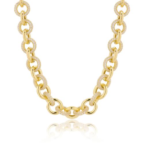 24Κ Yellow gold plated sterling silver necklace, cubic zirconia circles.