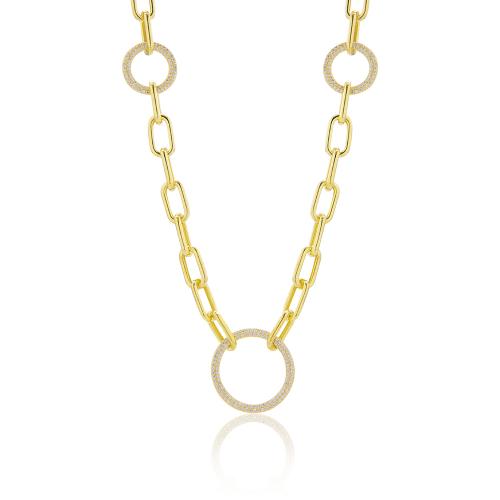 24Κ Yellow gold plated sterling silver necklace, cubic zirconia circles and ovals.