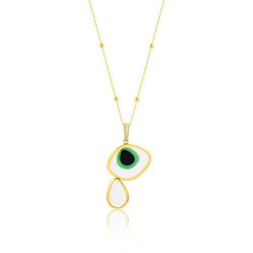 24K Yellow gold plated sterling silver necklace, Murano glass evil eye.
